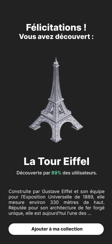 Image de l'application, avec un GPS qui détecte les monuments autour.