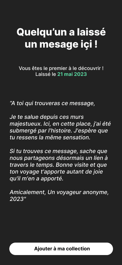 Image de l'application, avec un GPS qui détecte les monuments autour.